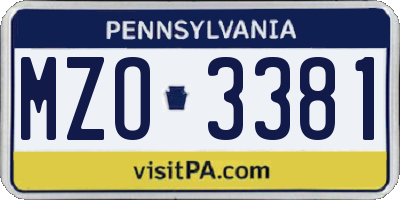 PA license plate MZO3381
