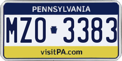 PA license plate MZO3383