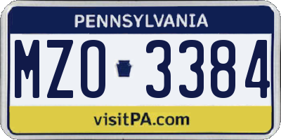 PA license plate MZO3384