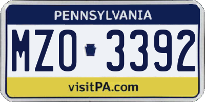 PA license plate MZO3392