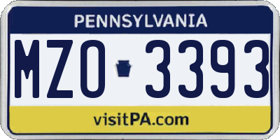 PA license plate MZO3393