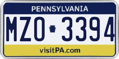 PA license plate MZO3394