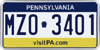 PA license plate MZO3401
