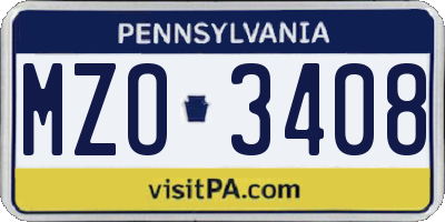 PA license plate MZO3408