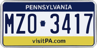 PA license plate MZO3417