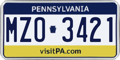 PA license plate MZO3421