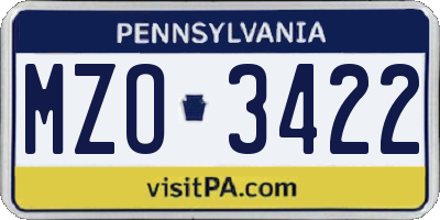 PA license plate MZO3422