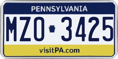 PA license plate MZO3425