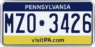 PA license plate MZO3426