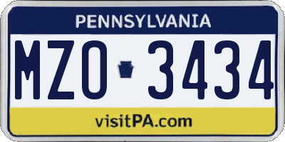 PA license plate MZO3434