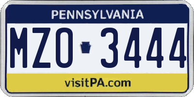 PA license plate MZO3444