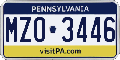 PA license plate MZO3446
