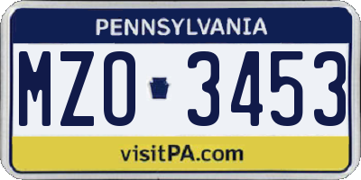 PA license plate MZO3453