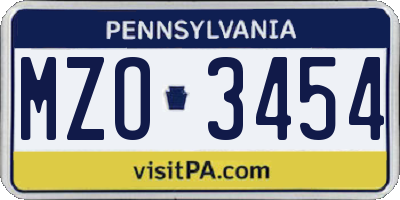 PA license plate MZO3454