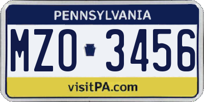PA license plate MZO3456