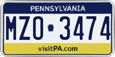 PA license plate MZO3474