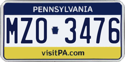PA license plate MZO3476