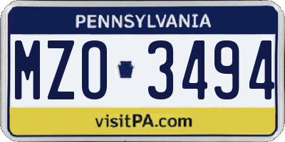 PA license plate MZO3494