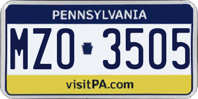 PA license plate MZO3505