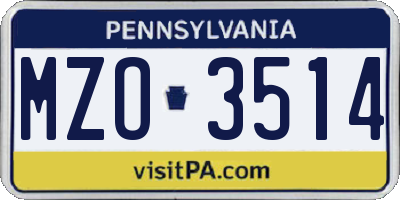 PA license plate MZO3514