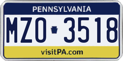PA license plate MZO3518