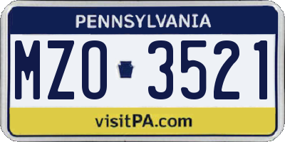 PA license plate MZO3521