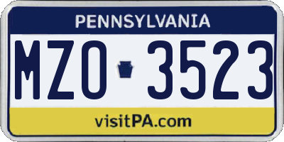 PA license plate MZO3523