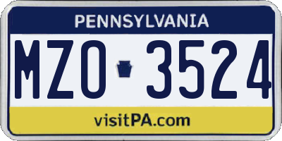 PA license plate MZO3524
