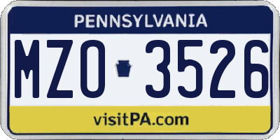 PA license plate MZO3526