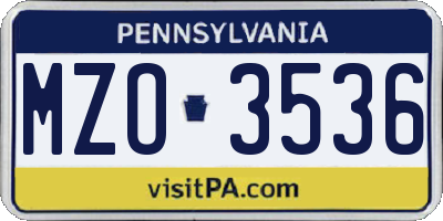 PA license plate MZO3536