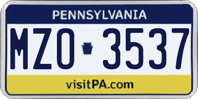 PA license plate MZO3537