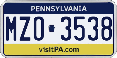 PA license plate MZO3538