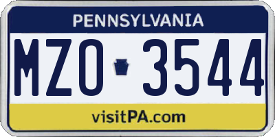 PA license plate MZO3544