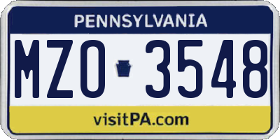 PA license plate MZO3548