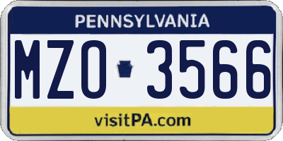 PA license plate MZO3566