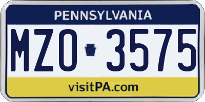 PA license plate MZO3575