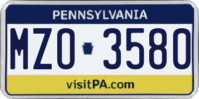 PA license plate MZO3580
