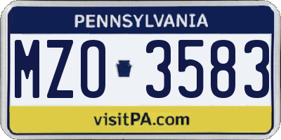 PA license plate MZO3583