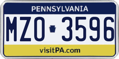 PA license plate MZO3596