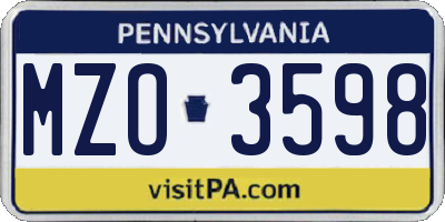 PA license plate MZO3598