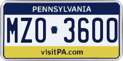 PA license plate MZO3600
