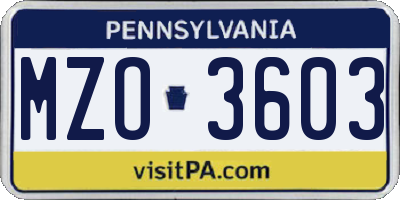 PA license plate MZO3603