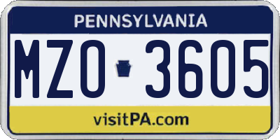 PA license plate MZO3605