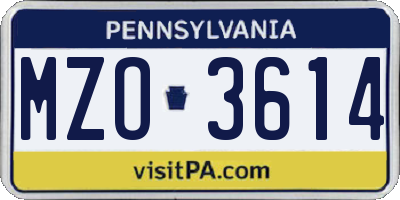 PA license plate MZO3614