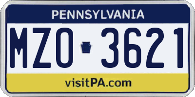 PA license plate MZO3621
