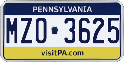 PA license plate MZO3625