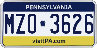 PA license plate MZO3626