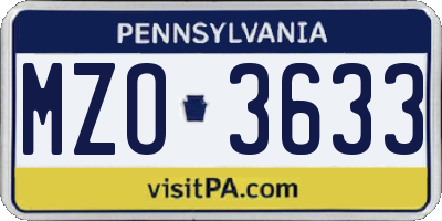 PA license plate MZO3633