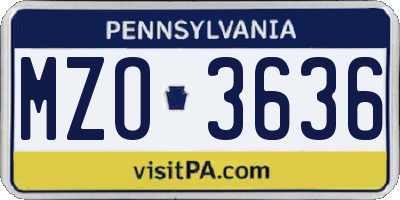 PA license plate MZO3636