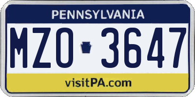 PA license plate MZO3647